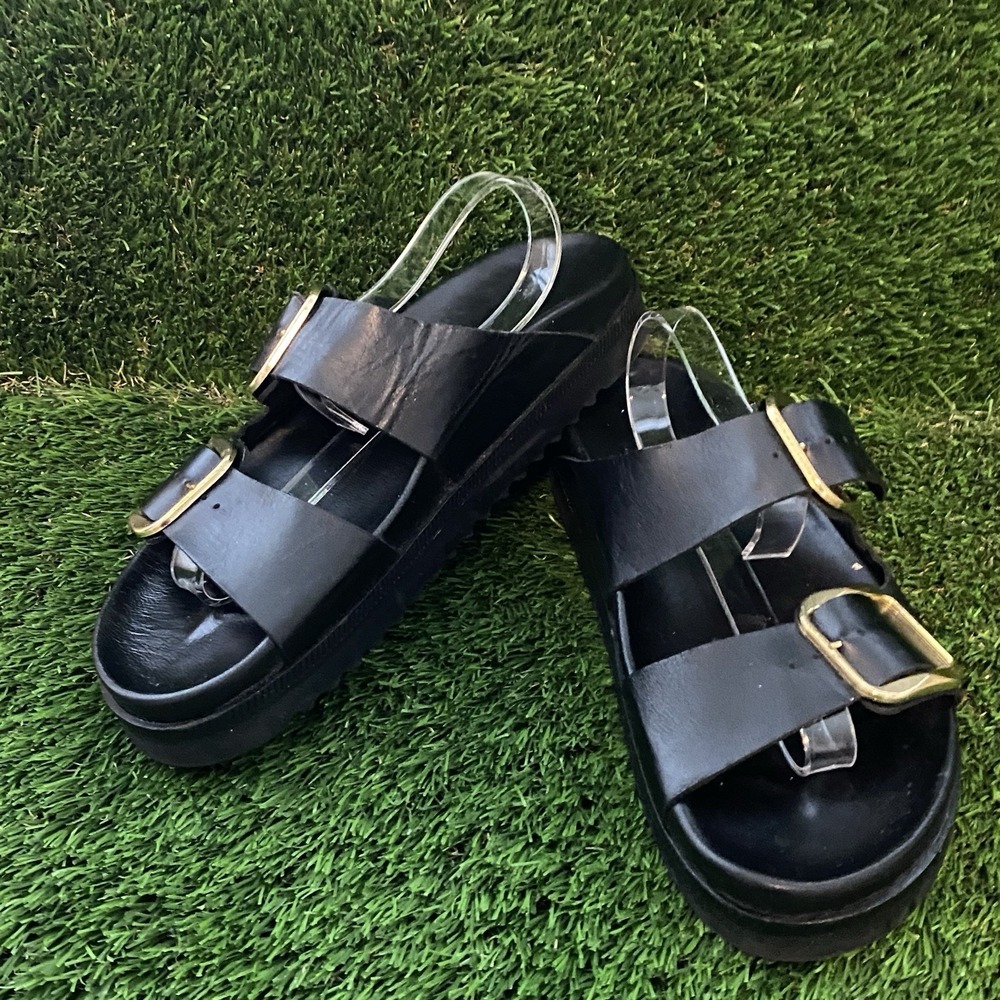 Tamaris Wortmann Women Black Leather Platform Chunky Sandal Sz (38) 7* Germany